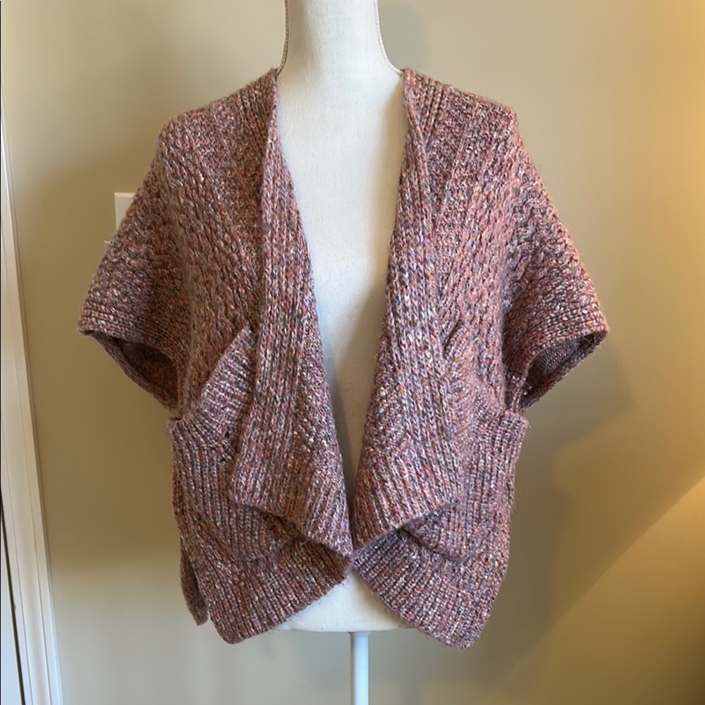 Pink Knit Shrug with Waterfall Design and Textured Pattern